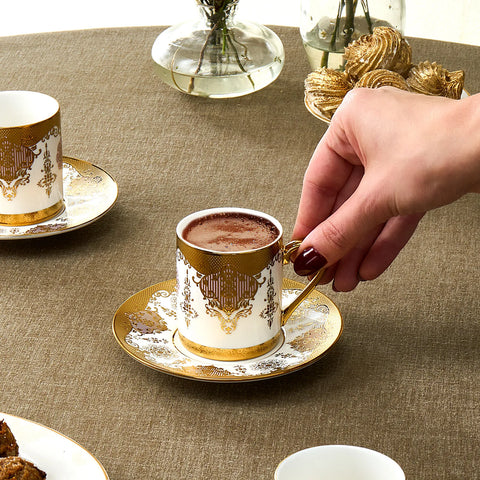 طقم فناجين قهوة عزيزي 6 اشخاص ابيض ذهبي