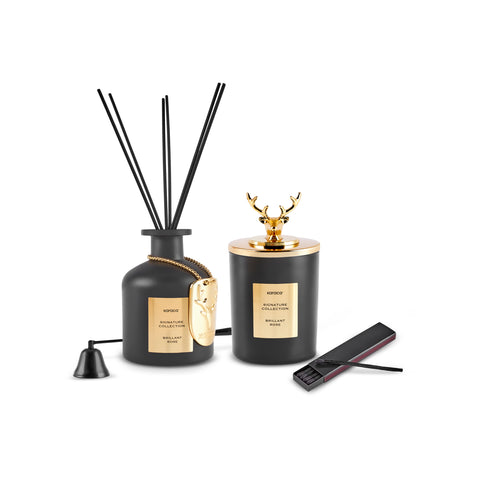 طقم معطر جو اعواد مع شمعة سيقنتشر برائحة الورد